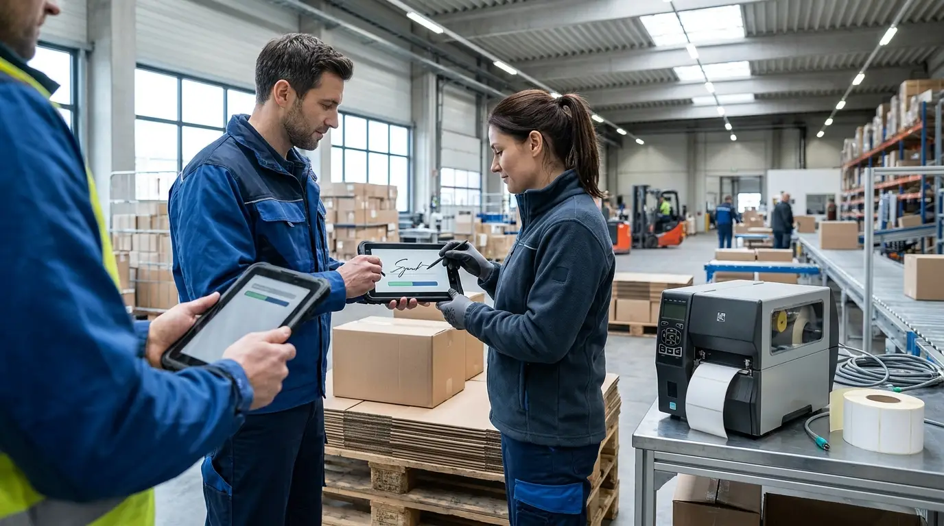 Fahrer übergibt Ware mit digitaler Signatur auf robustem Mobilgerät