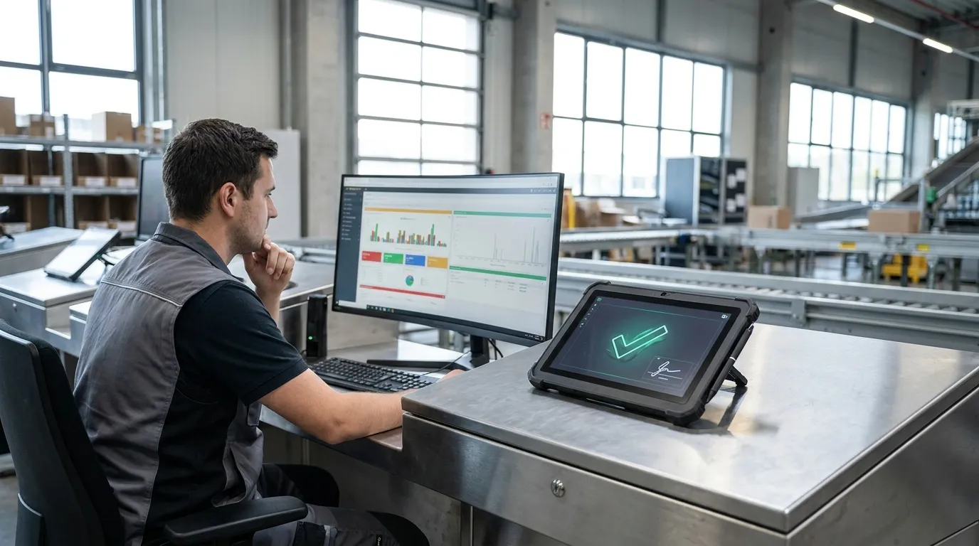 Leitstand in der Logistik mit Dashboard und mobiler Signaturprüfung