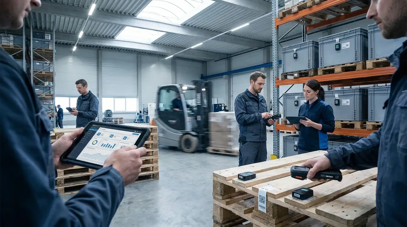 Vernetzte Lieferkette mit Sensorik im Lager und auf dem Transport